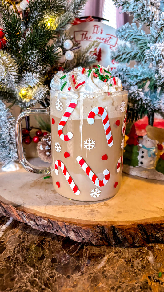 Candy cane 16oz glass mug