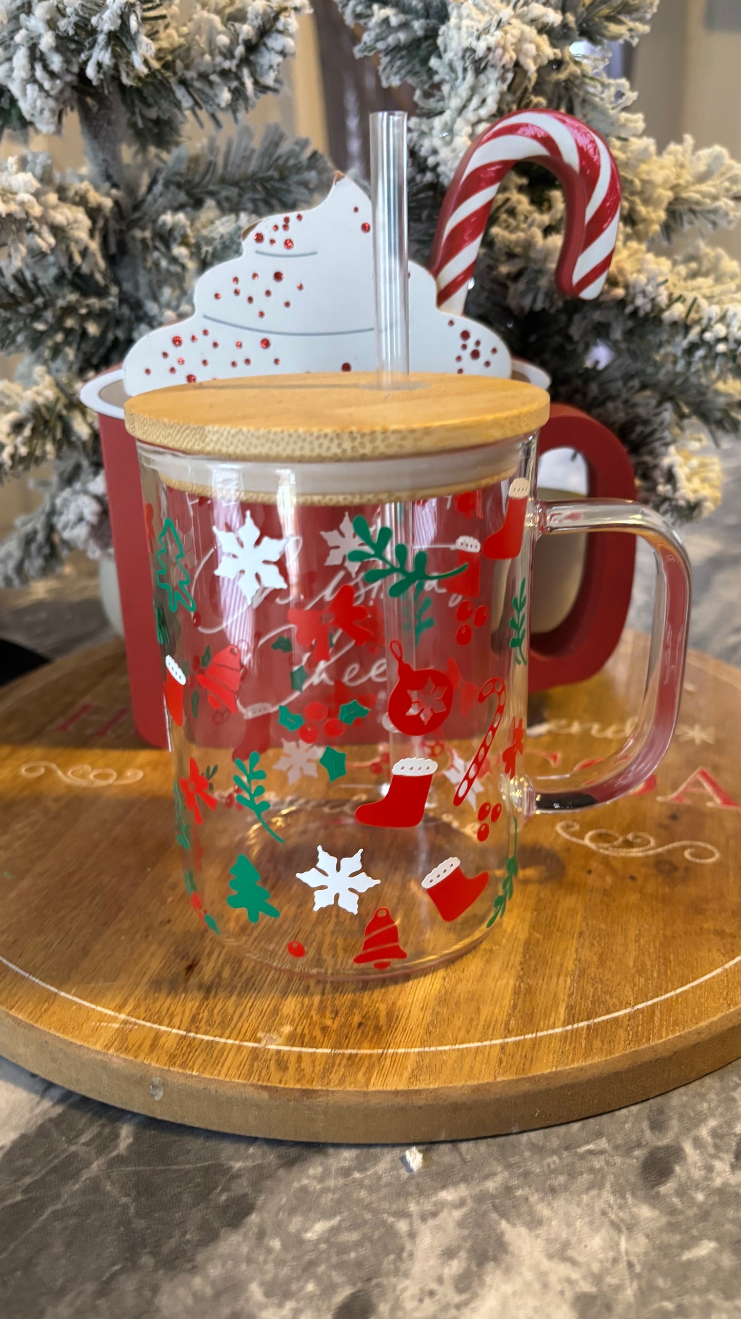 Christmas holiday glass mug