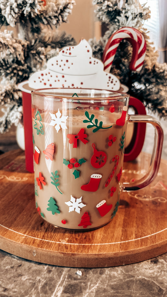 Christmas holiday glass mug