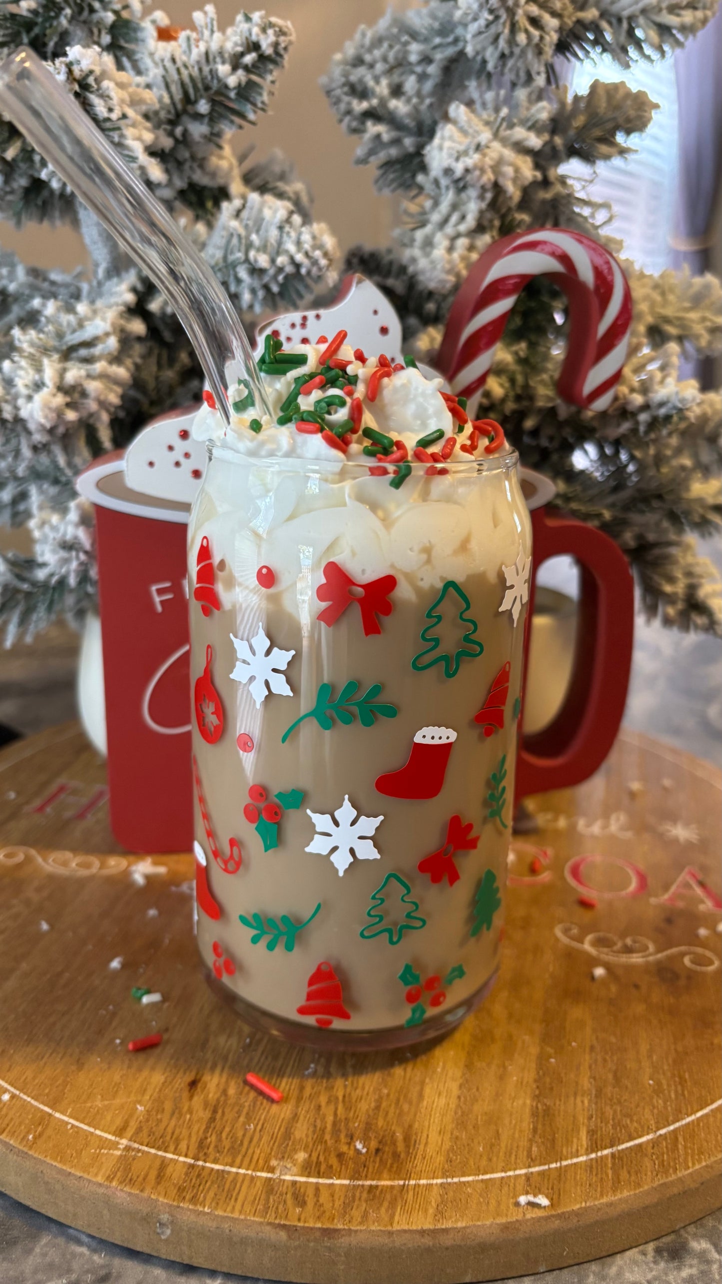 Christmas holiday glass cup