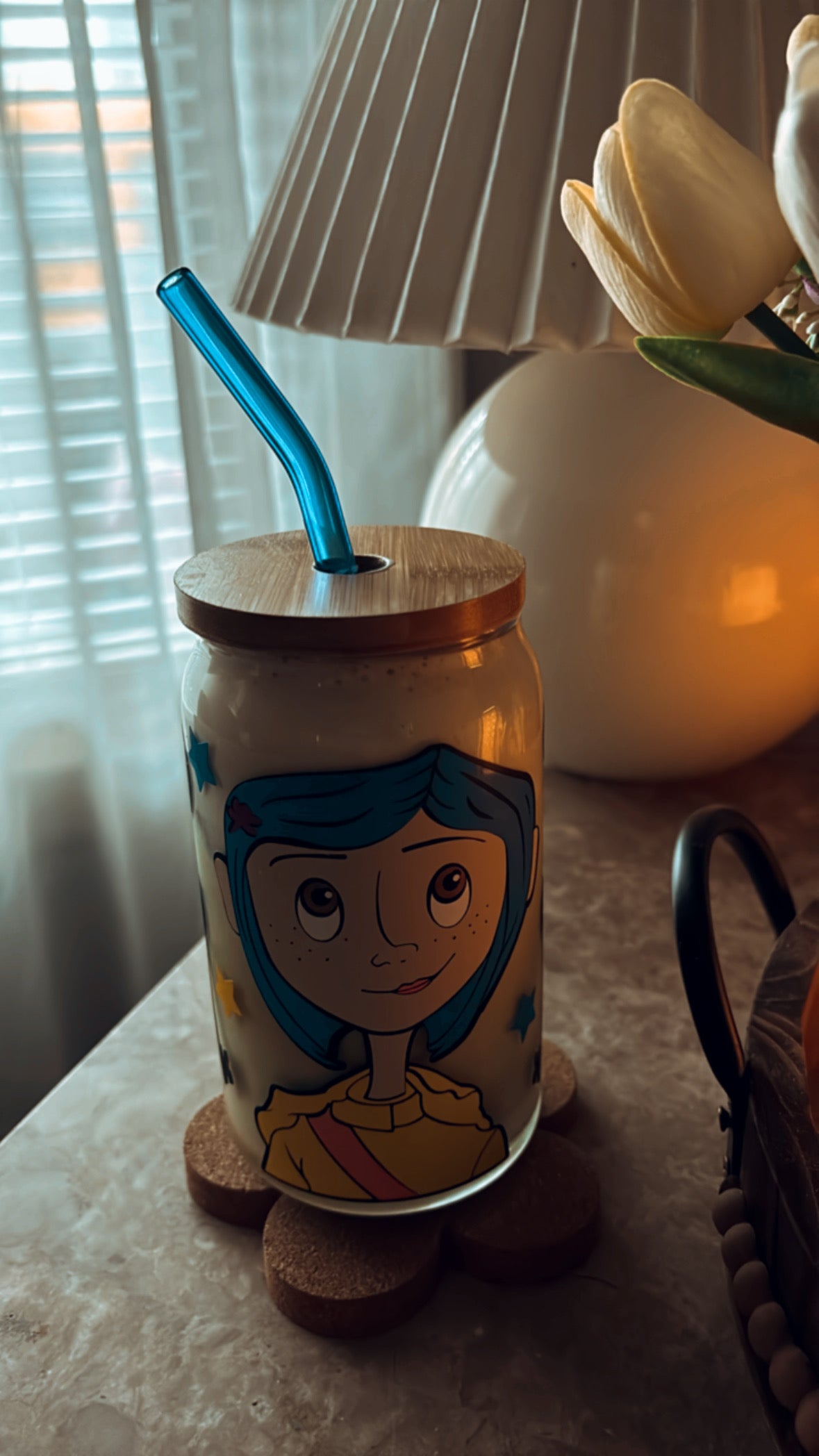 Coraline inspired glass cup