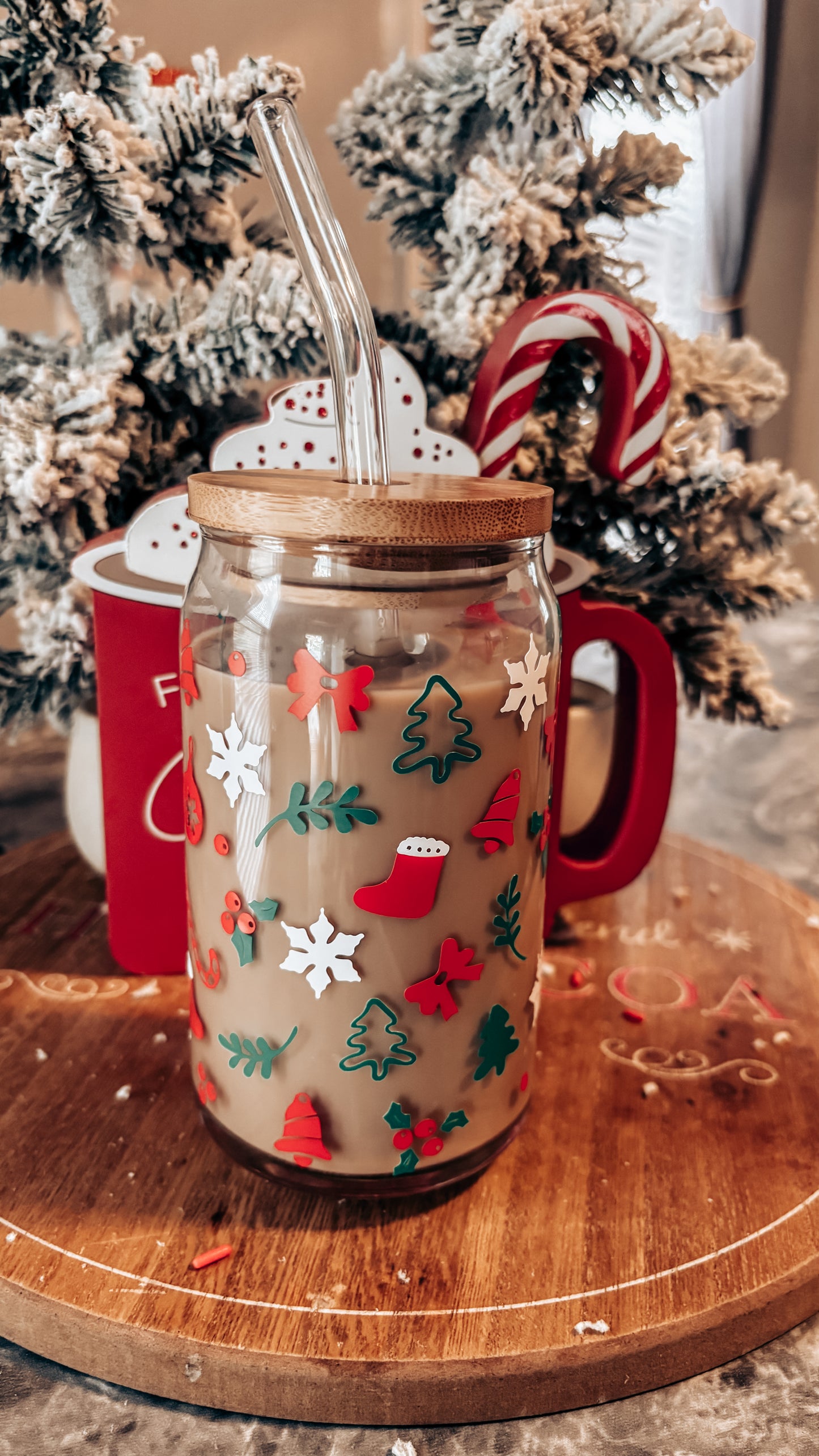 Christmas holiday glass cup