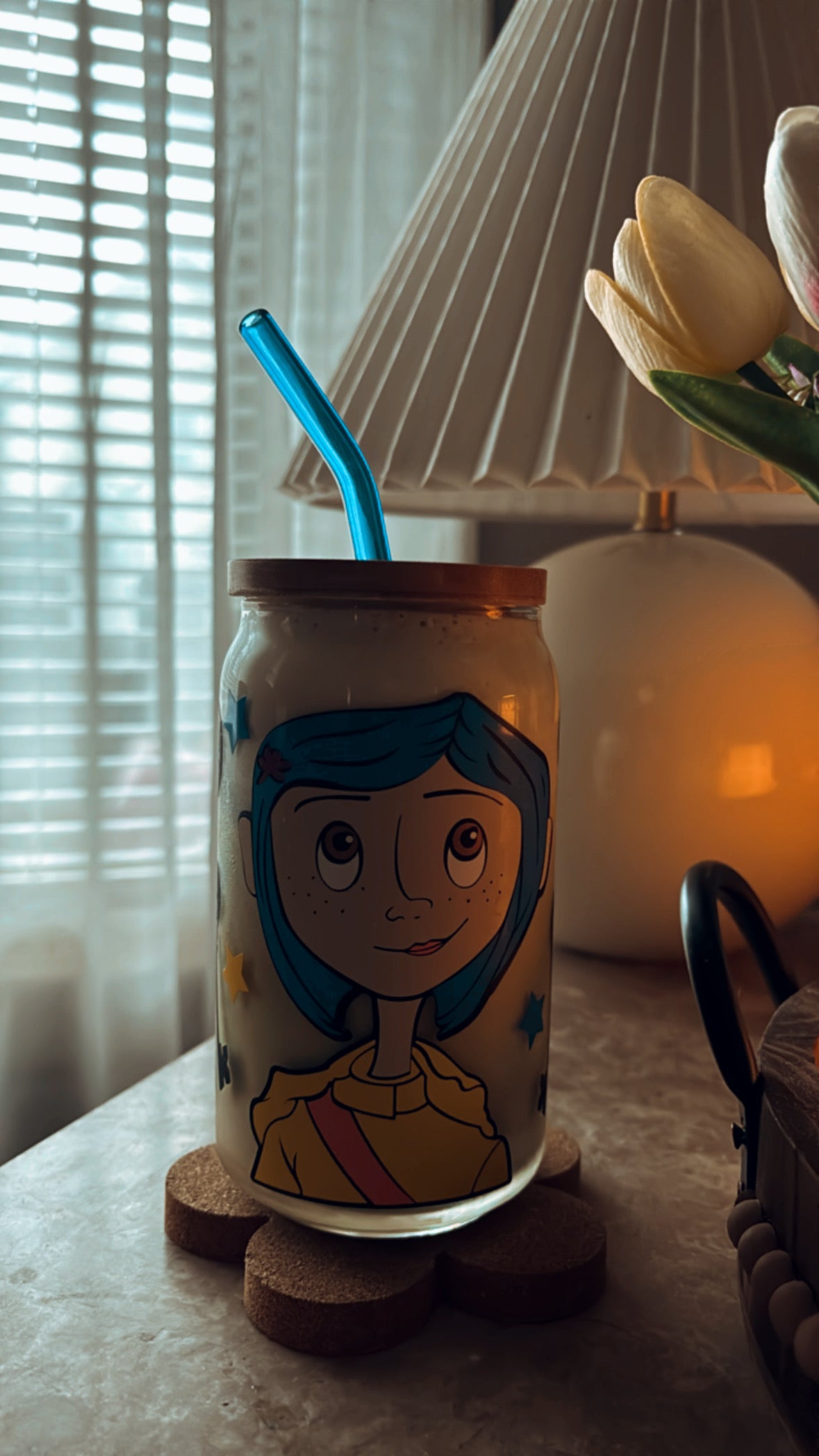 Coraline inspired glass cup