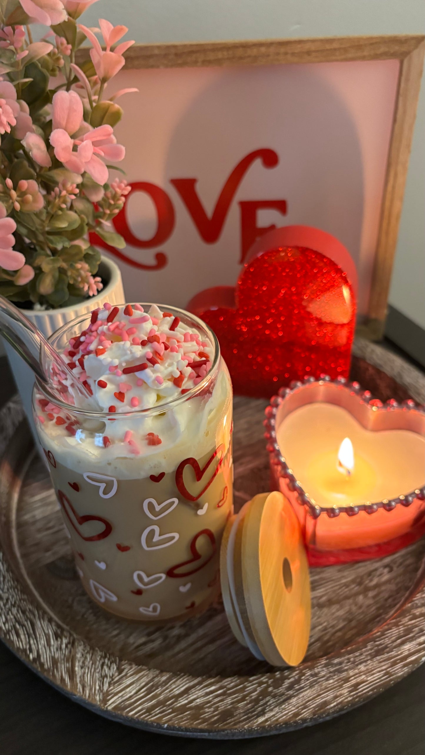 Valentines hearts glass cup