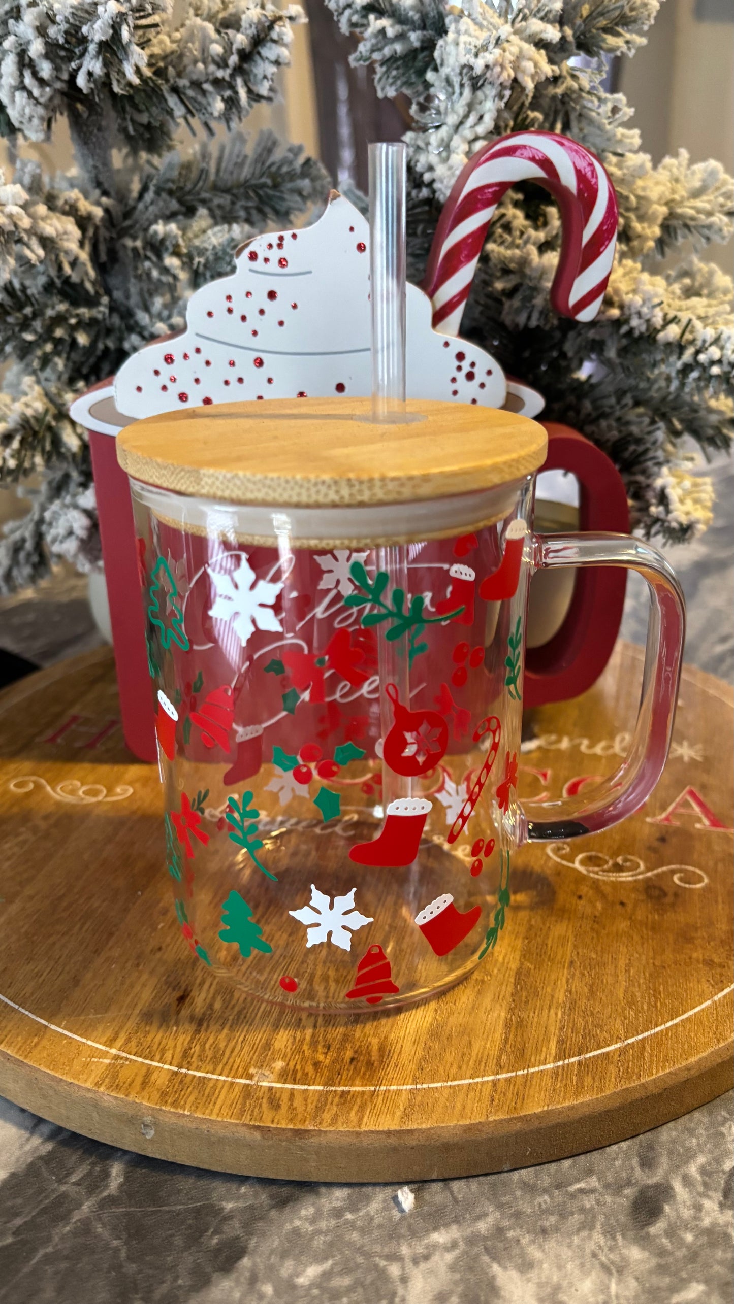 Christmas holiday glass mug