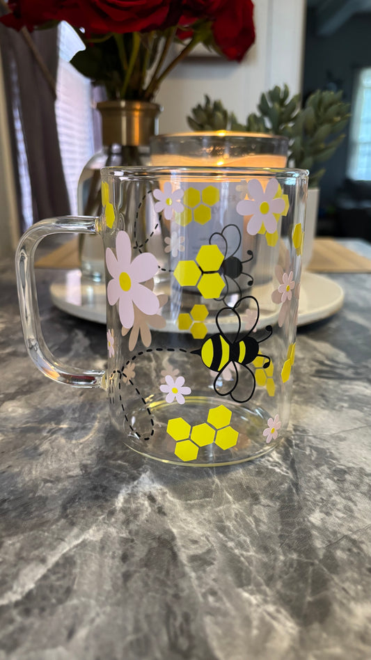 Honey bee glass mug