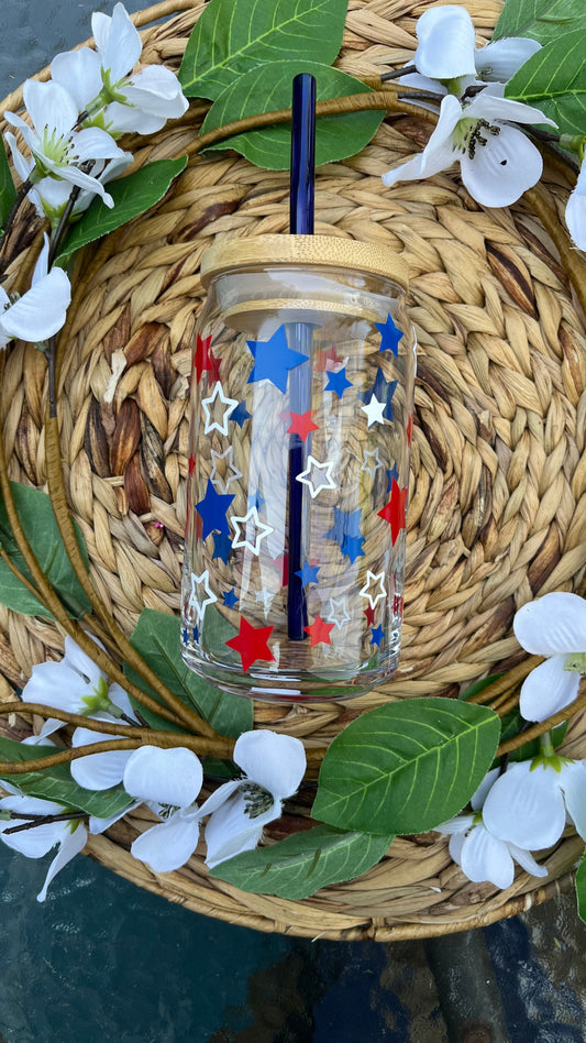 4th of July stars glass cup