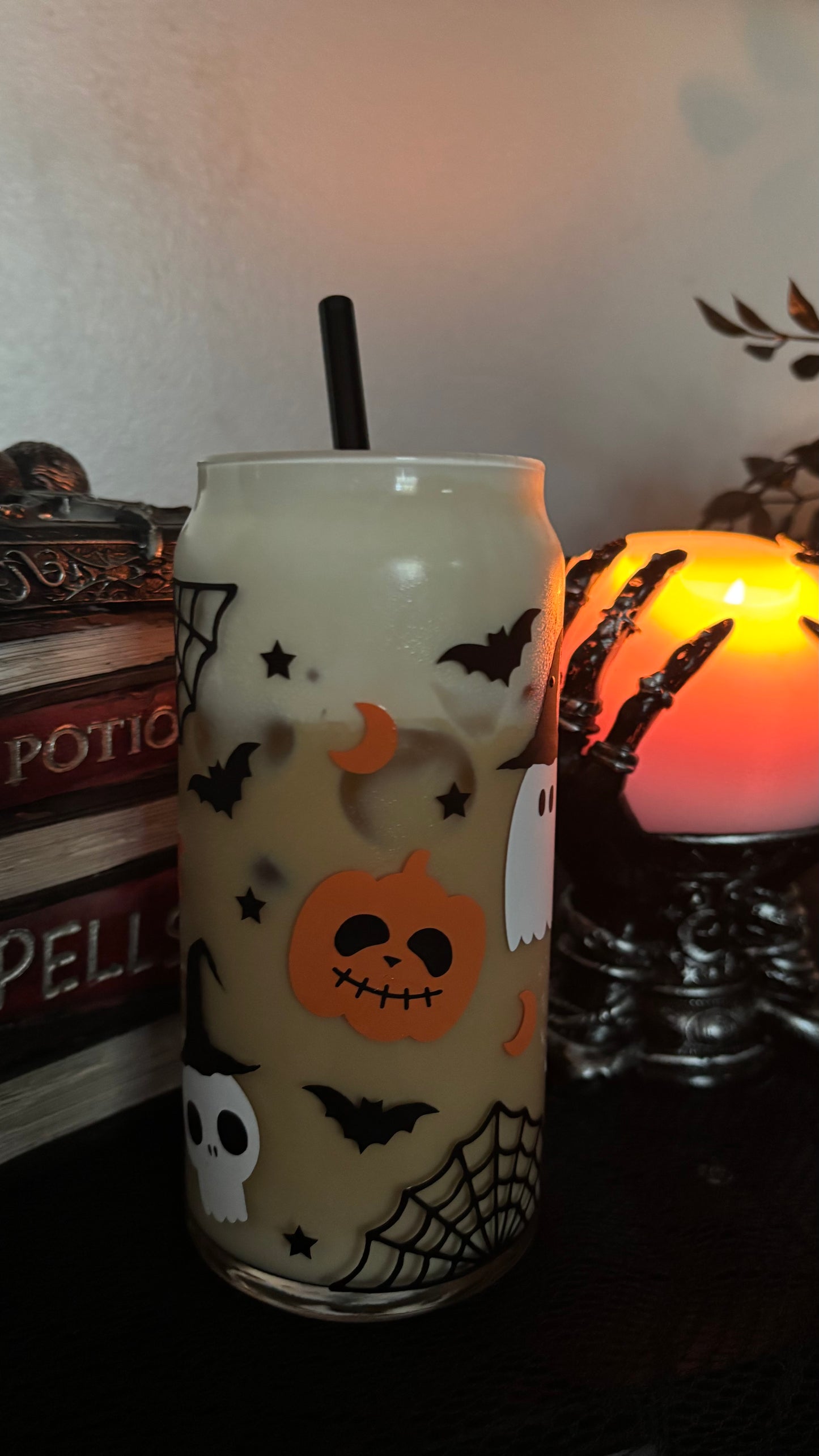 Spooky but cute glass cup