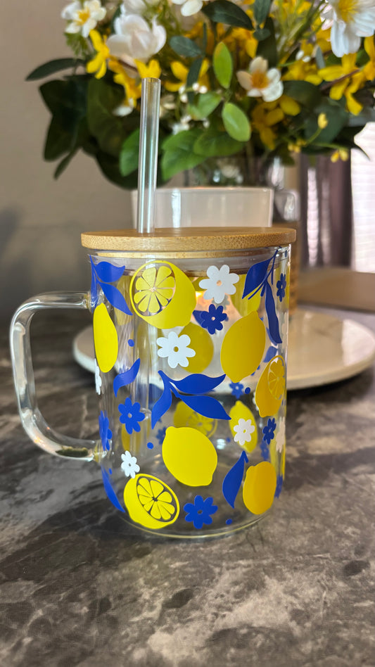 Summer lemons glass mug