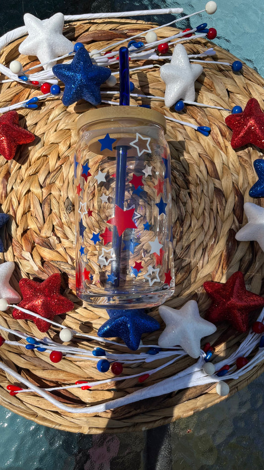 4th of July stars glass cup