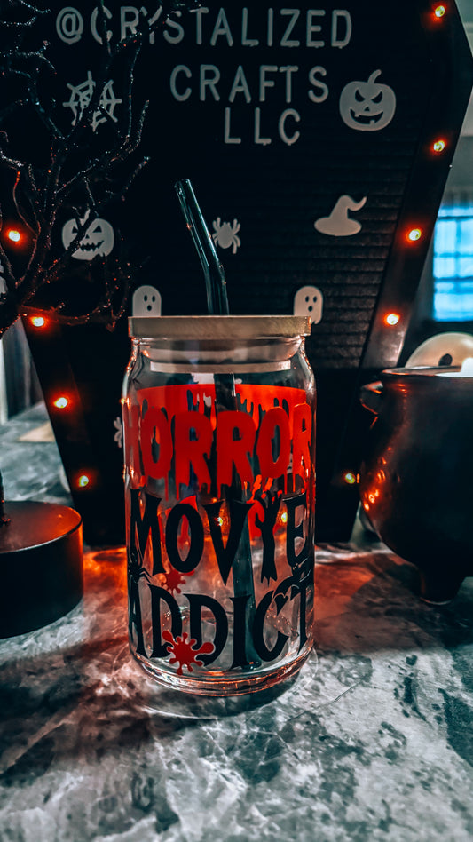 Horror movie addict glass cup