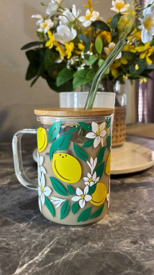Lemon blossoms glass mug