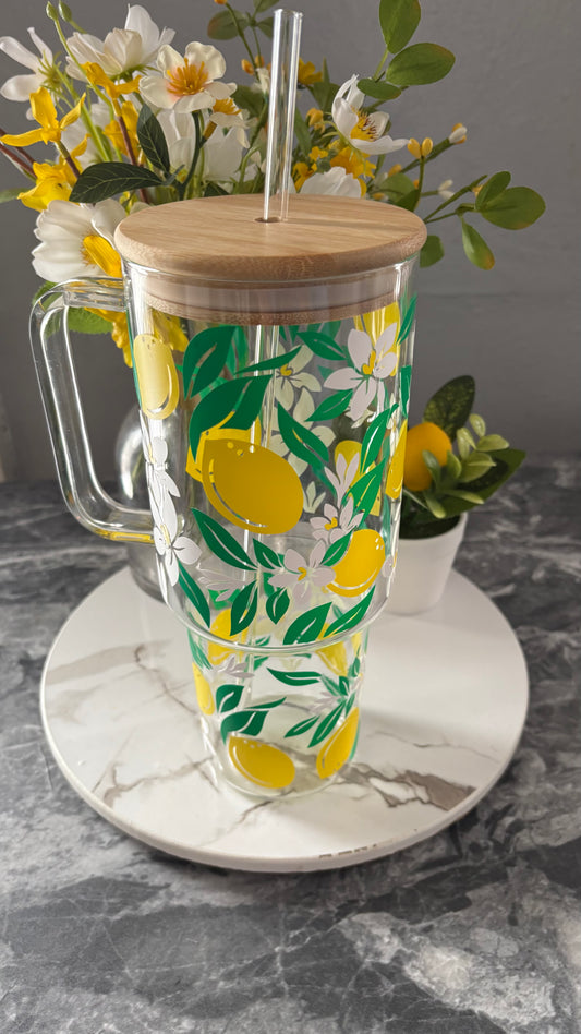 Lemon blossoms glass tumbler