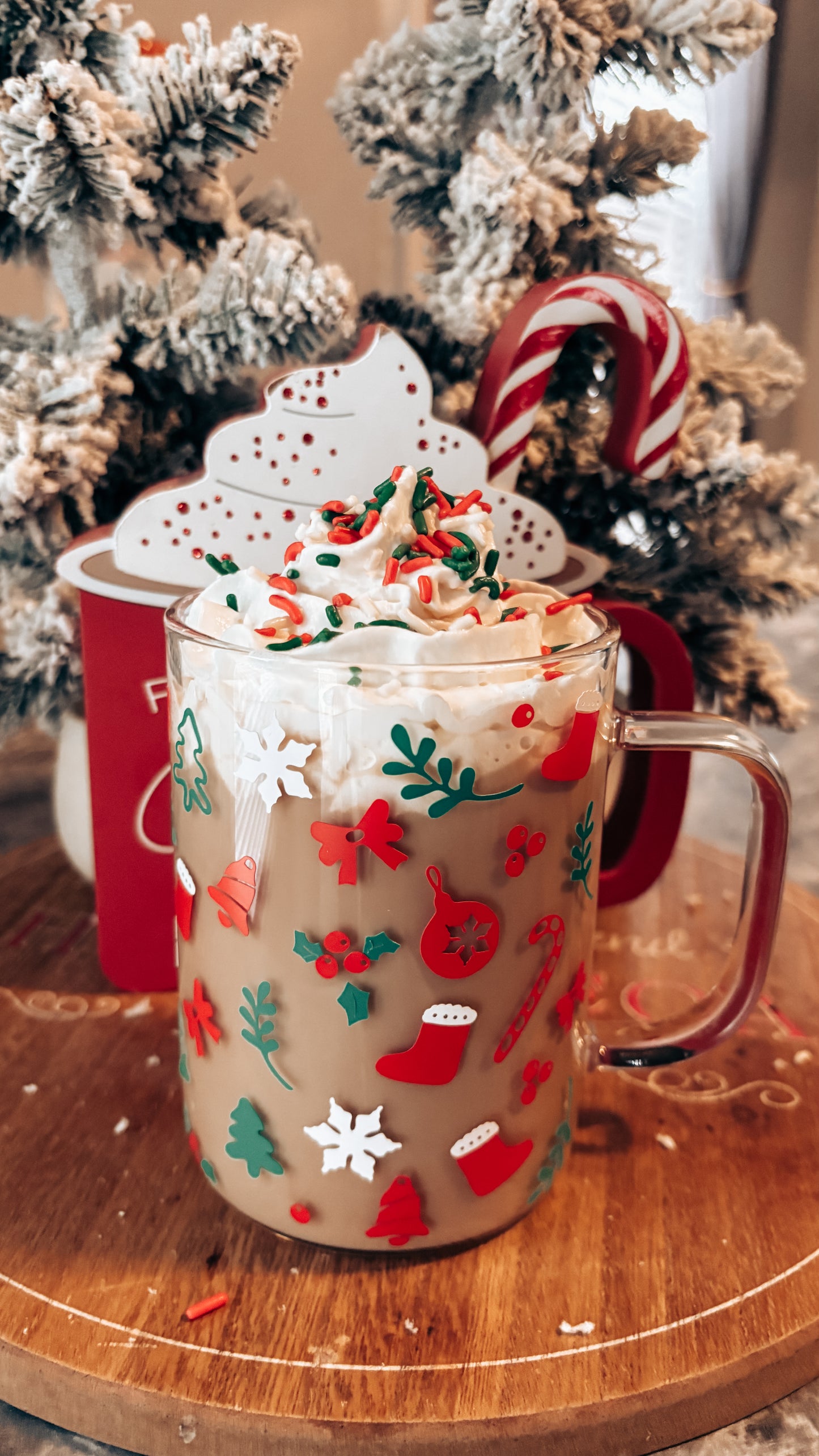 Christmas holiday glass mug