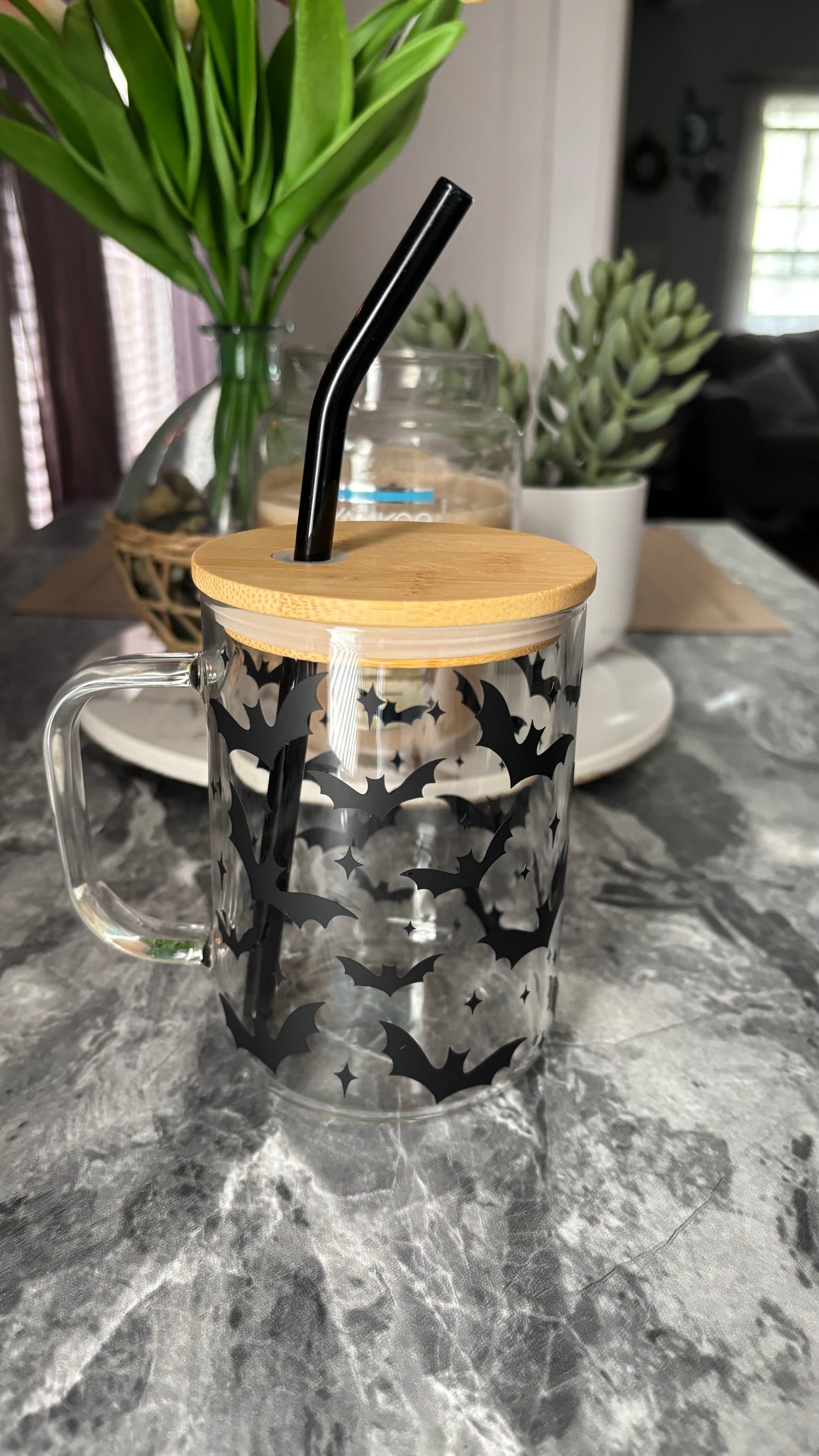 Spooky bats frosted glass mug