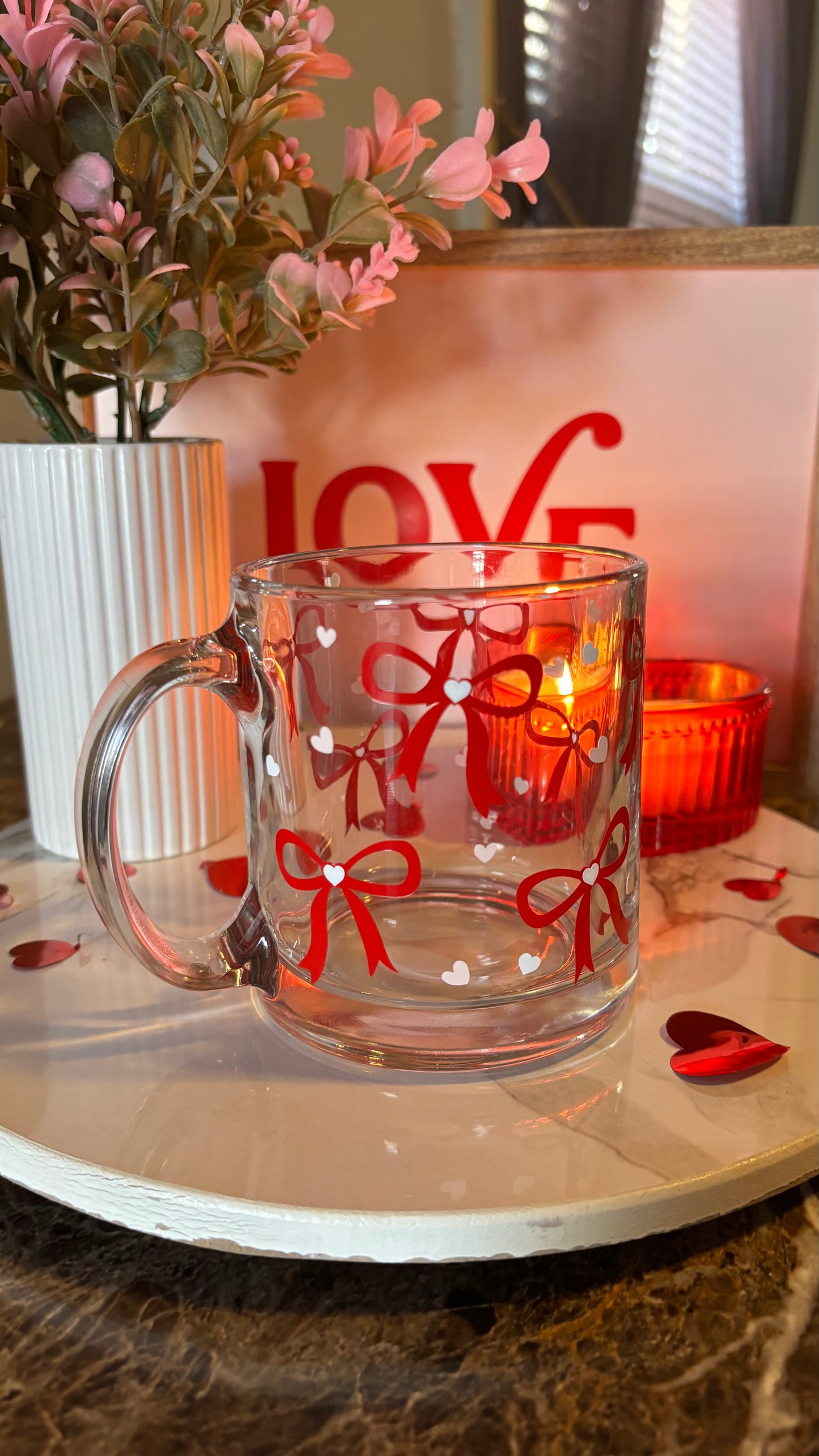 Valentines coquette bows glass mug