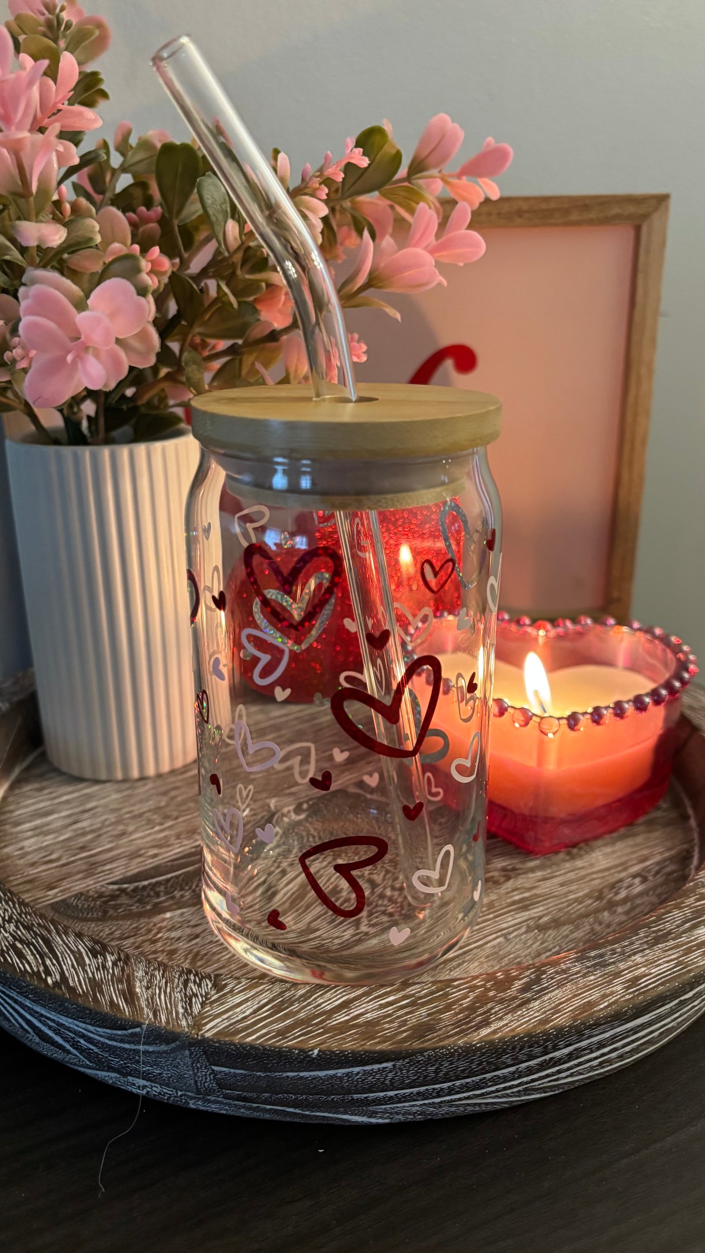 Valentines hearts glass cup