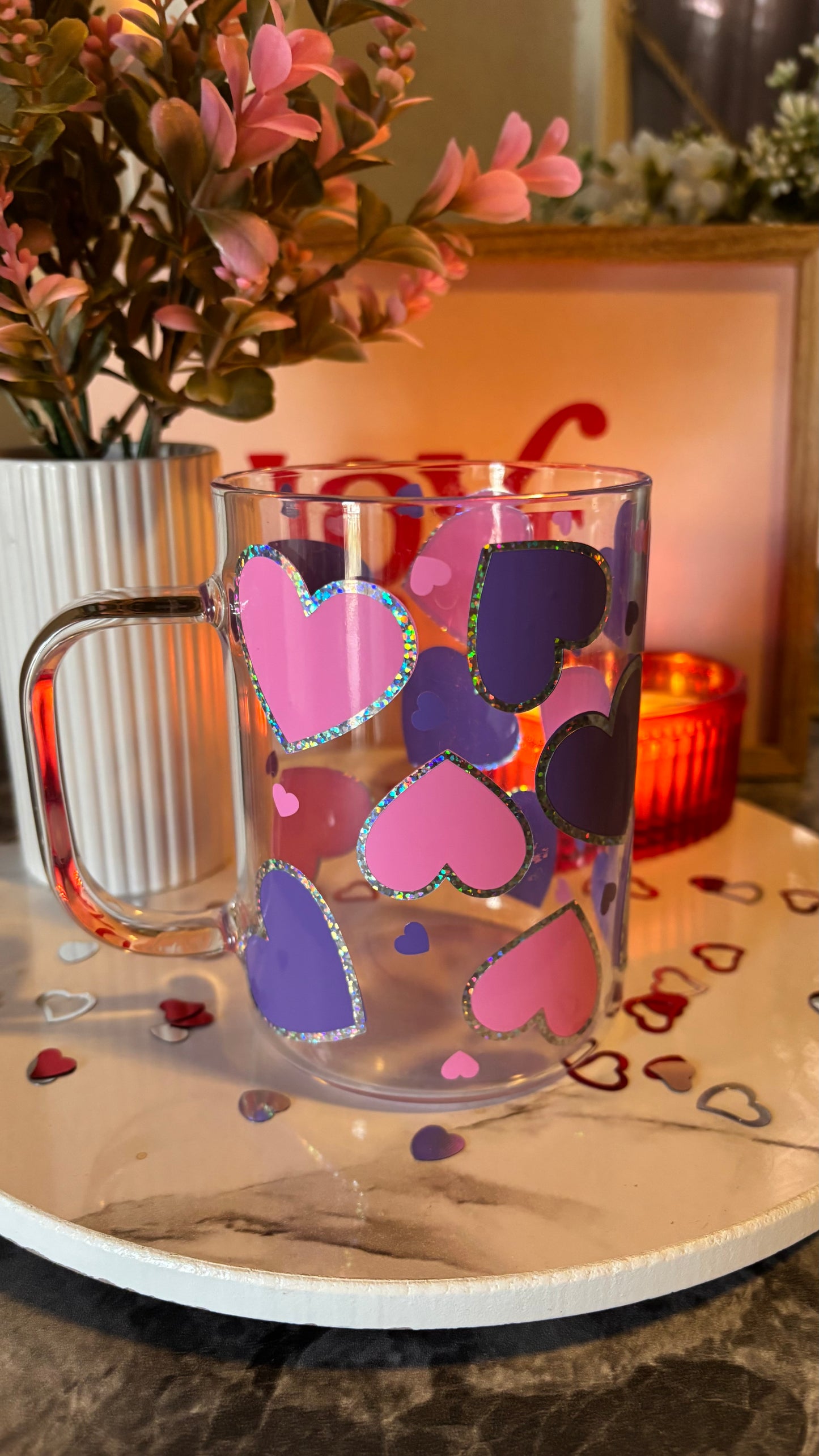 Cute Hearts glass mug
