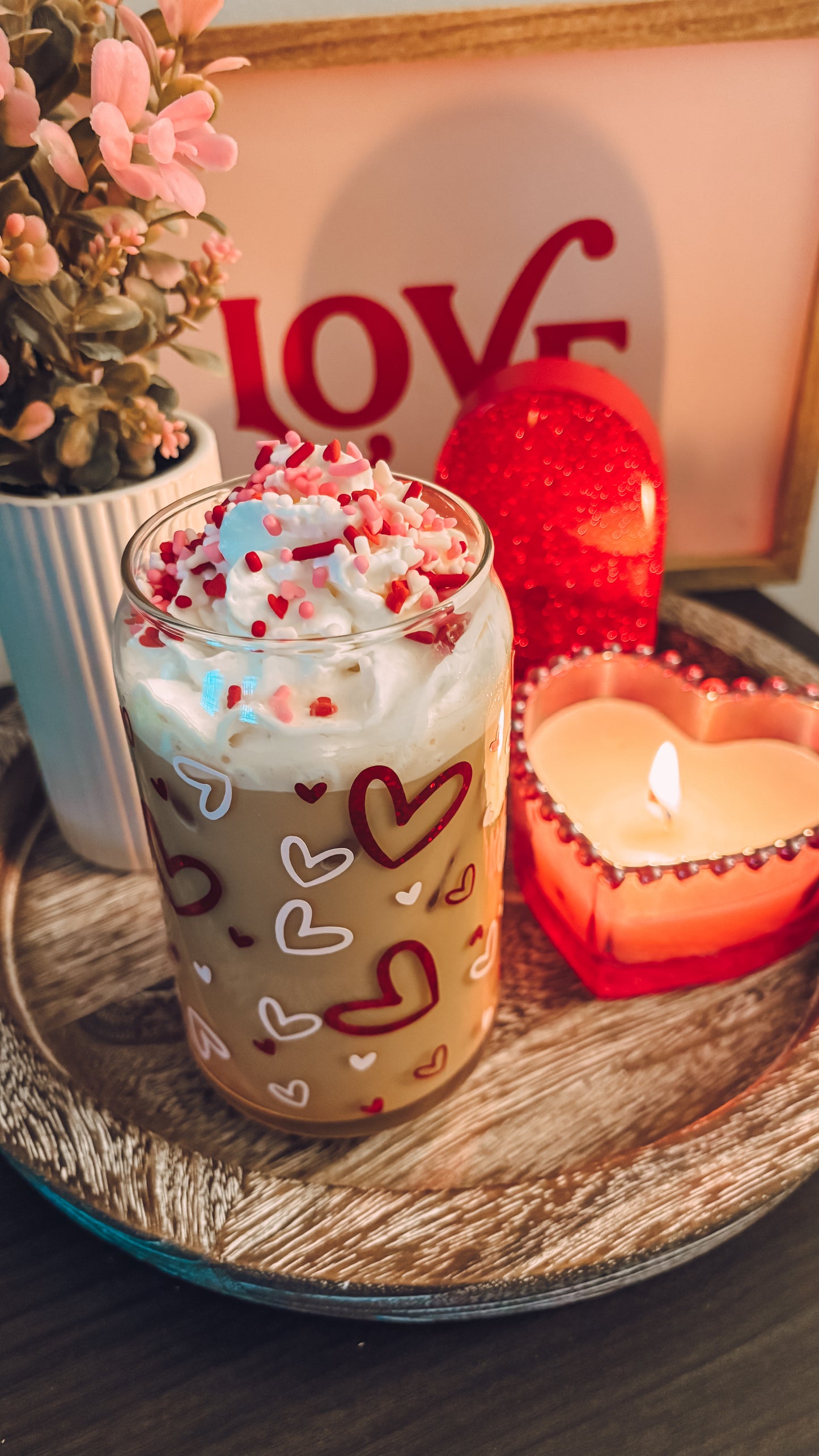 Valentines hearts glass cup