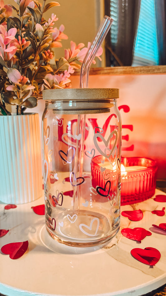 Pink hearts glass cup