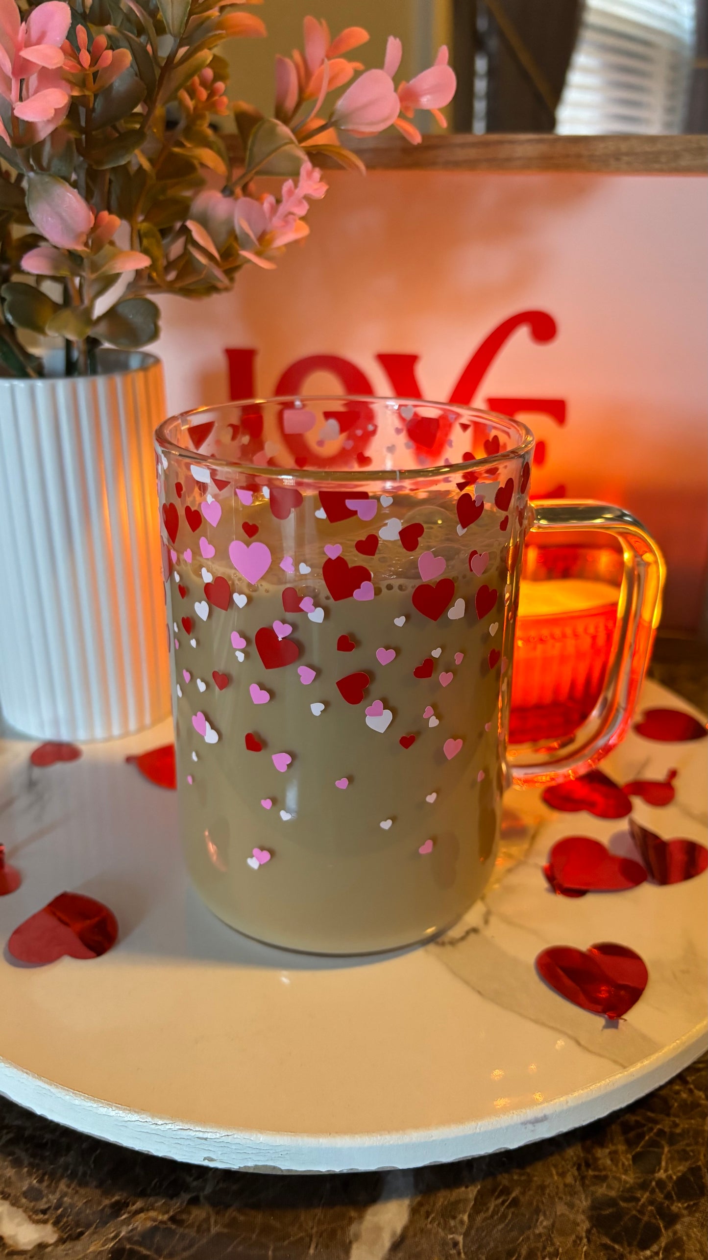 Confetti hearts glass mug