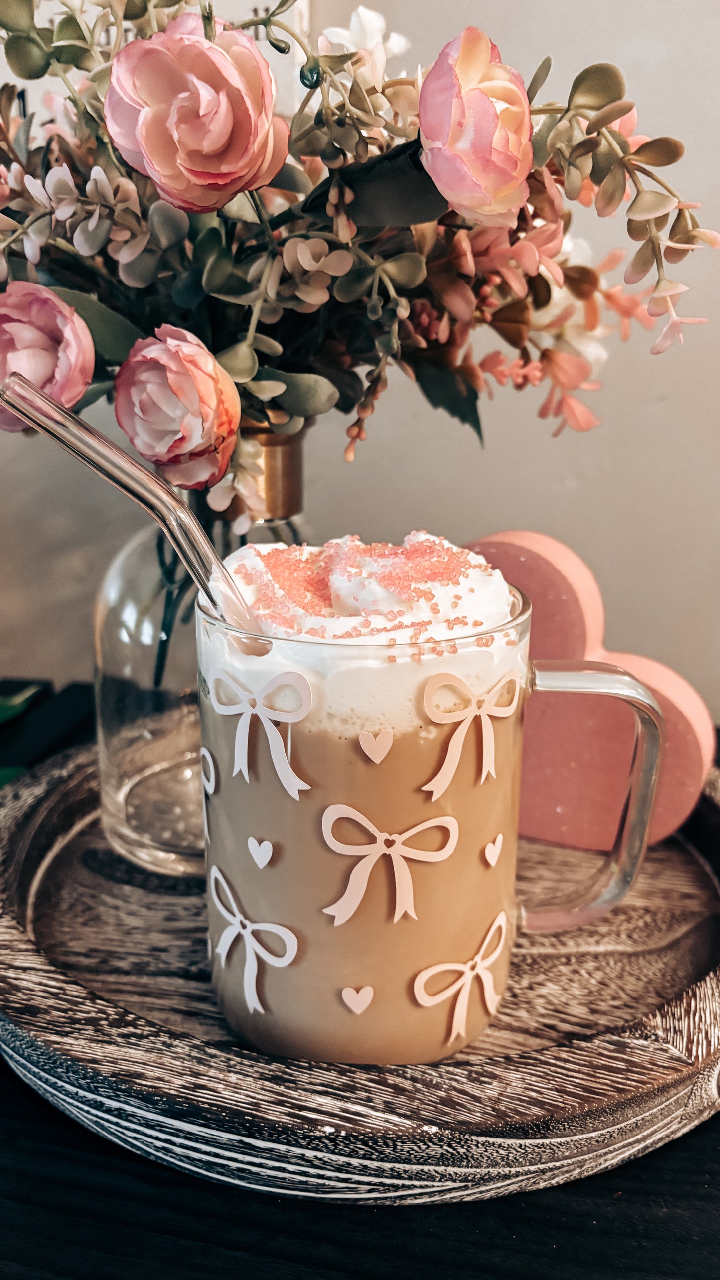 Pink bows glass mug