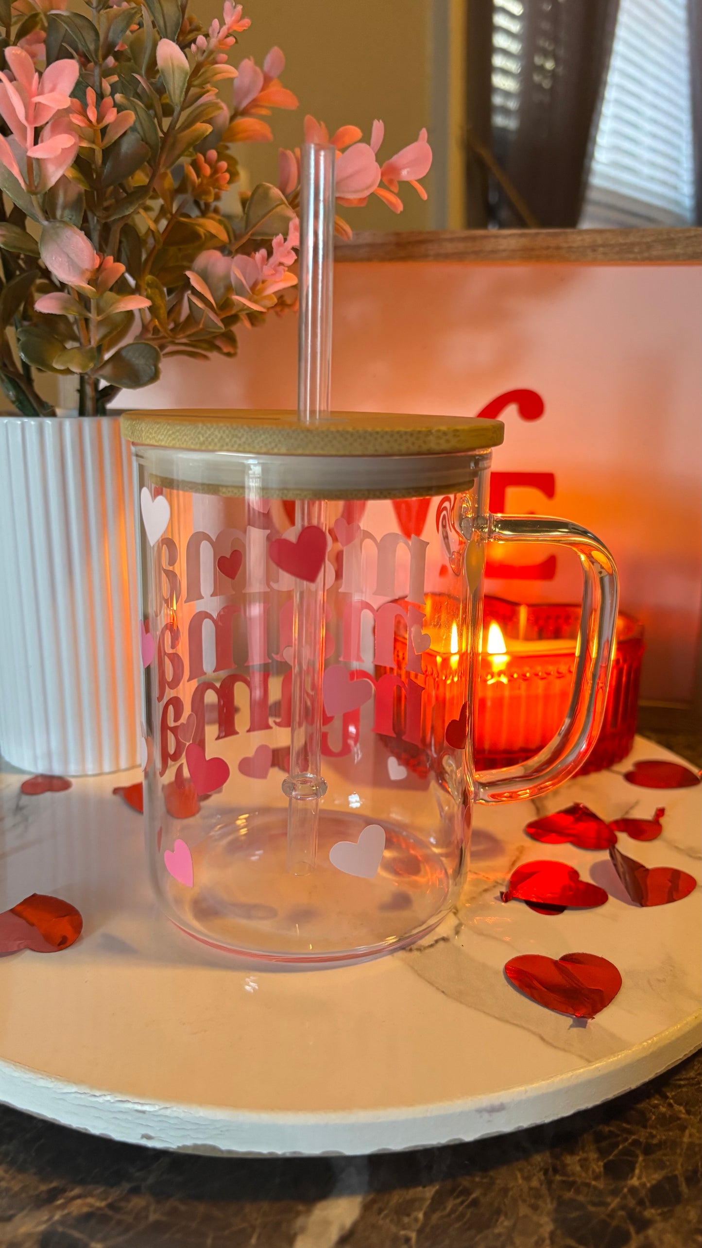 Mama hearts 16oz glass mug