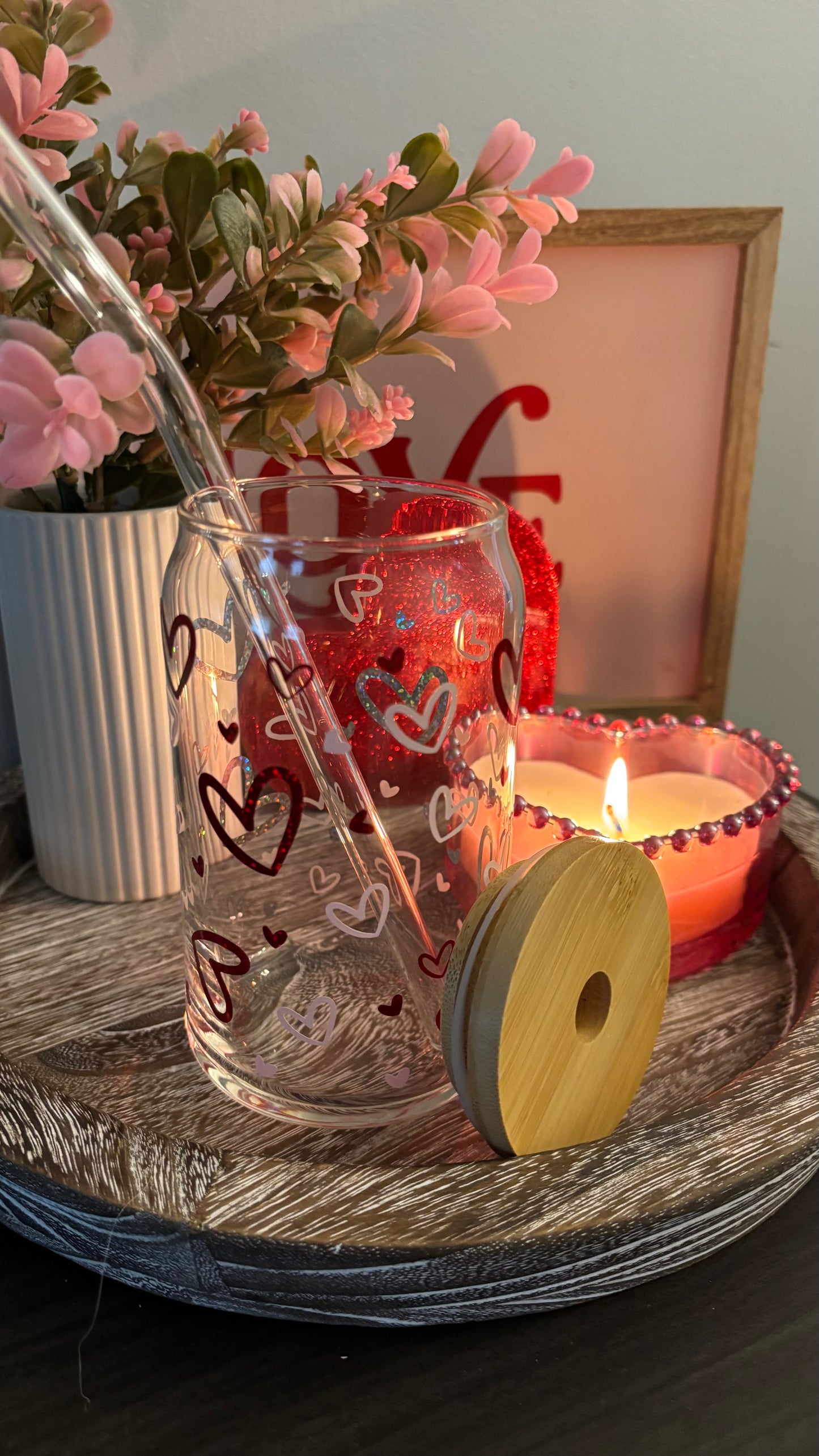 Valentines hearts glass cup