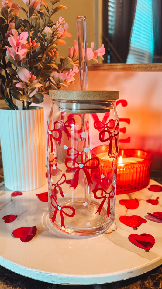 Valentines coquette bows glass cup
