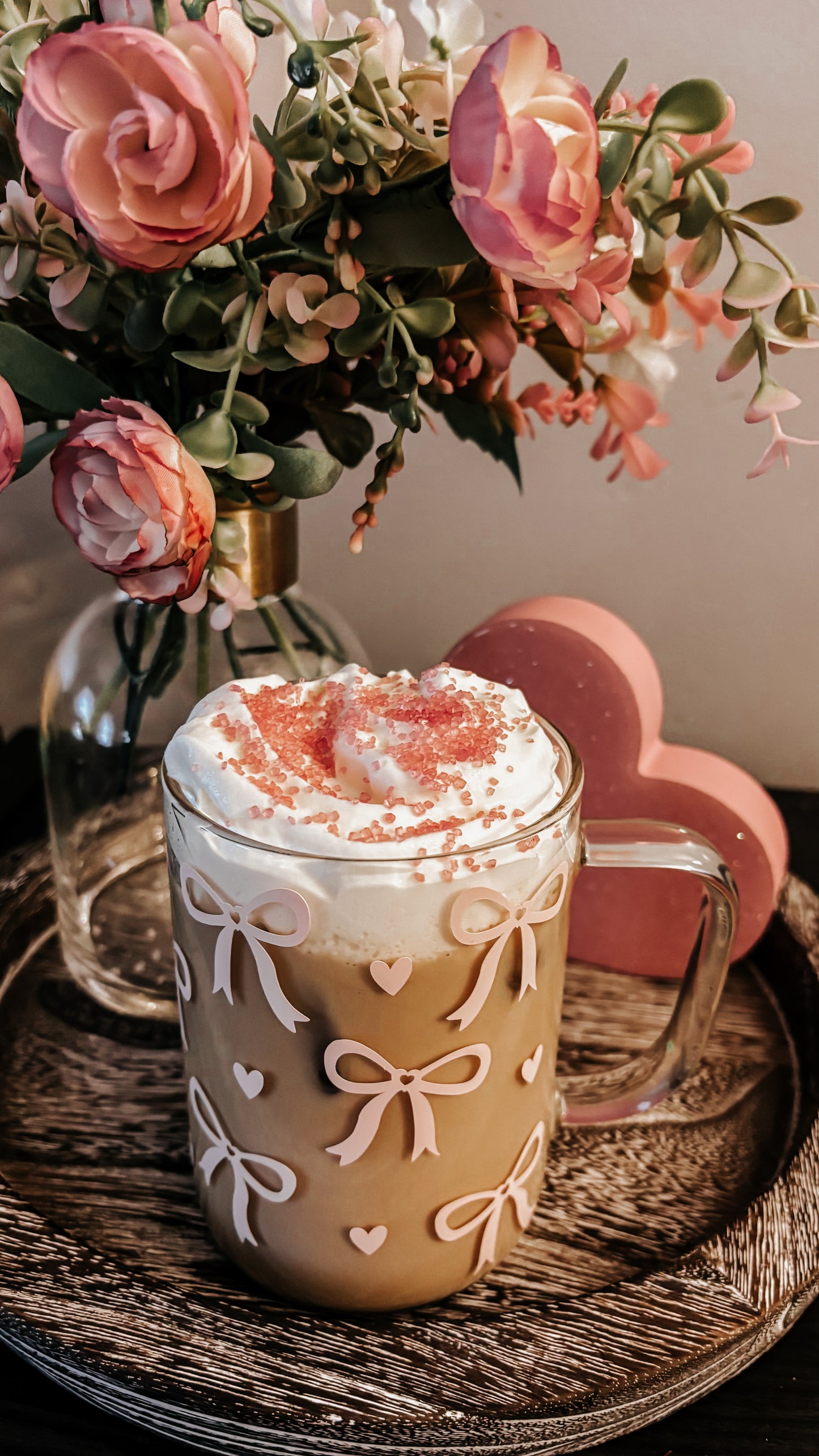 Pink bows glass mug