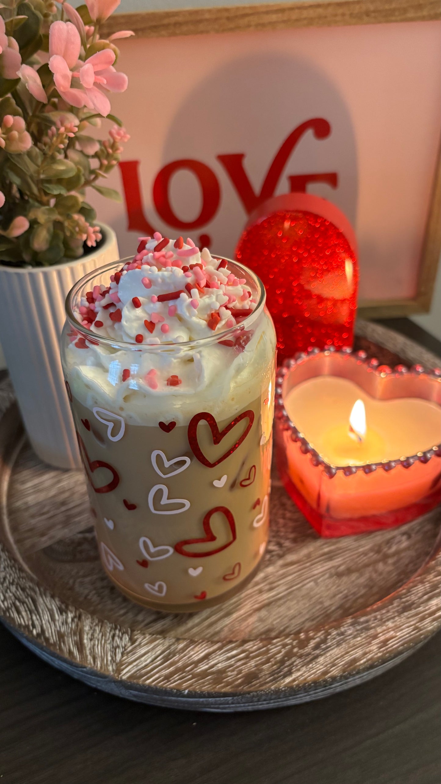 Valentines hearts glass cup