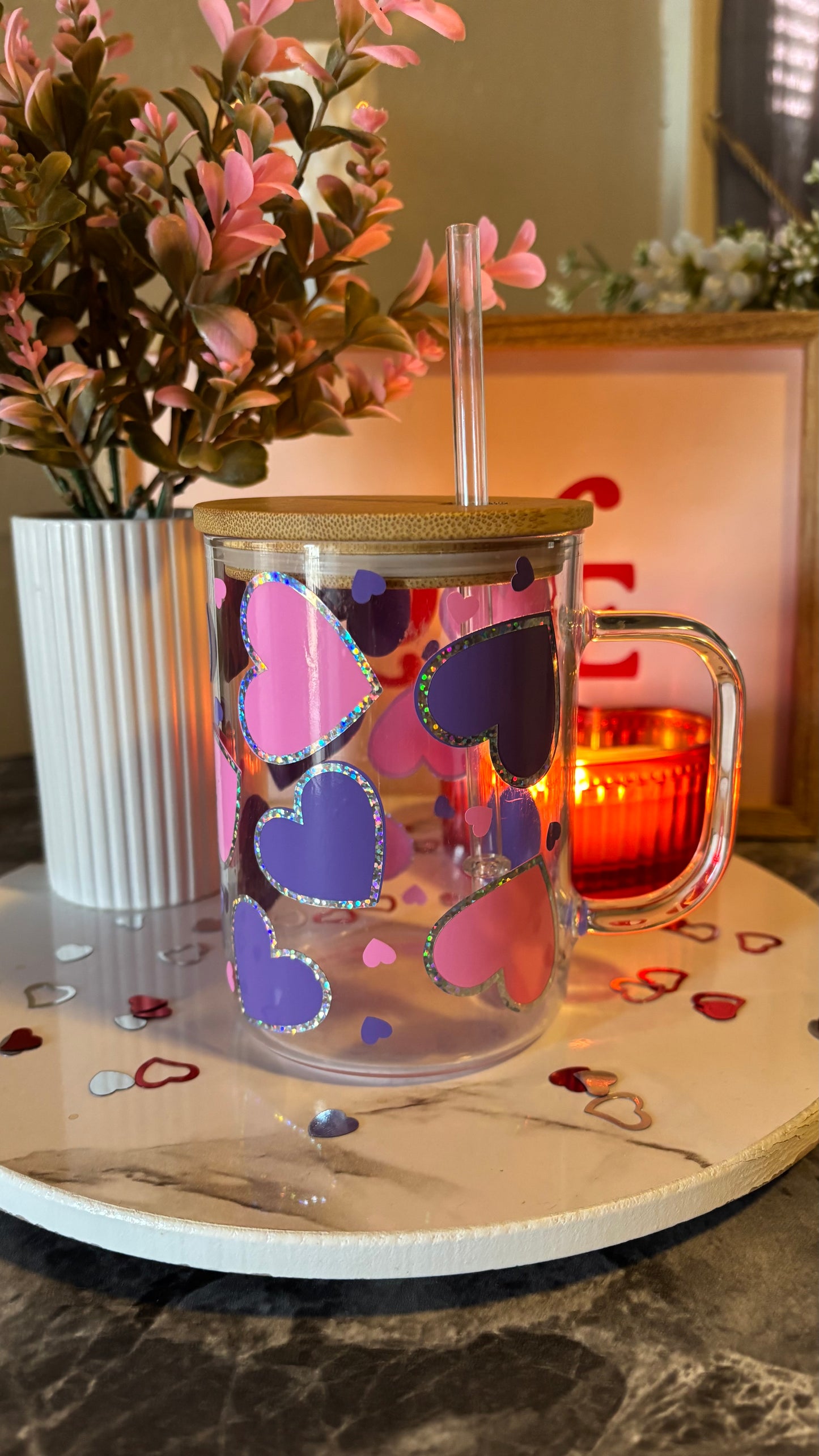 Cute Hearts glass mug