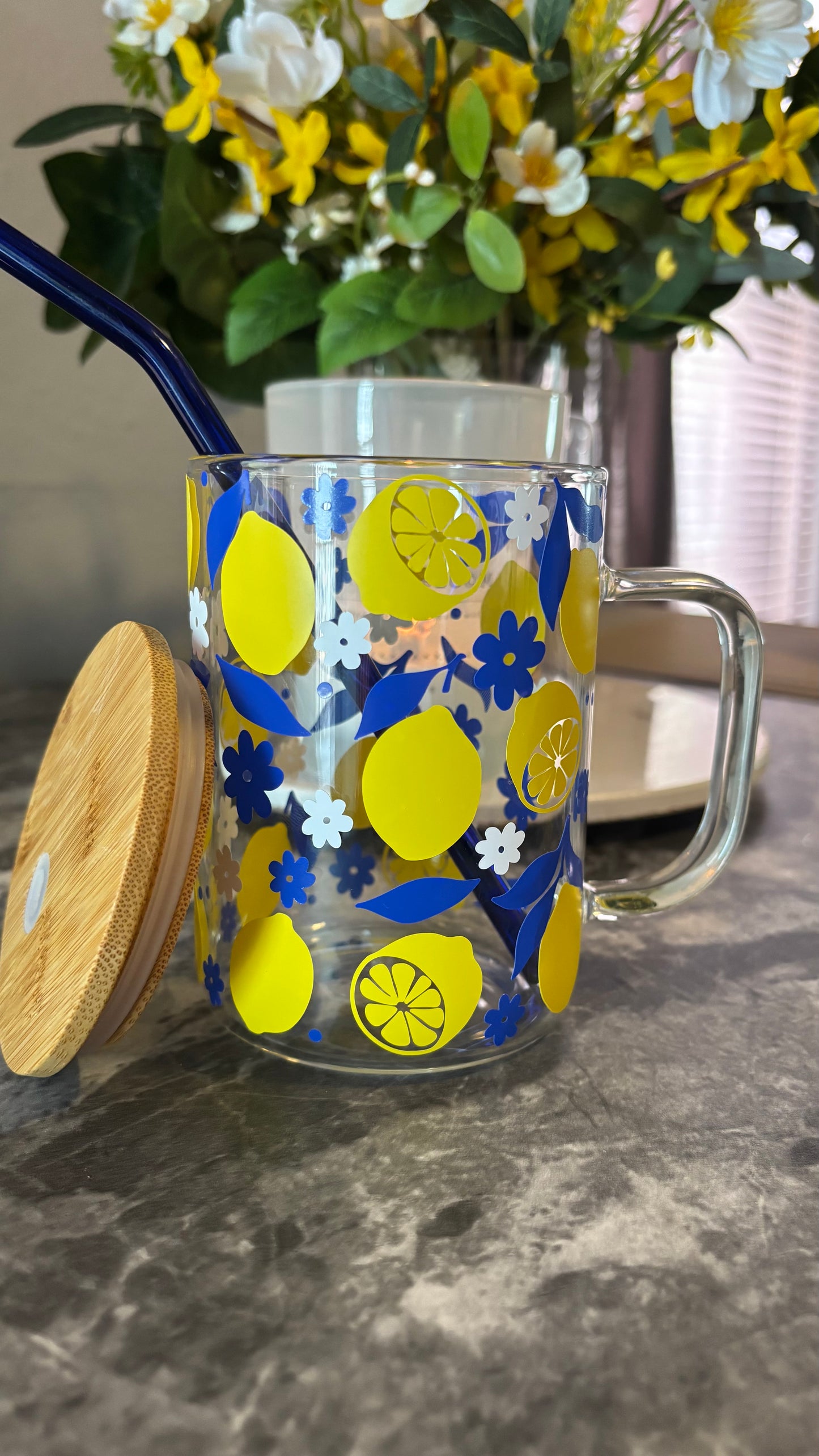 Summer lemons glass mug