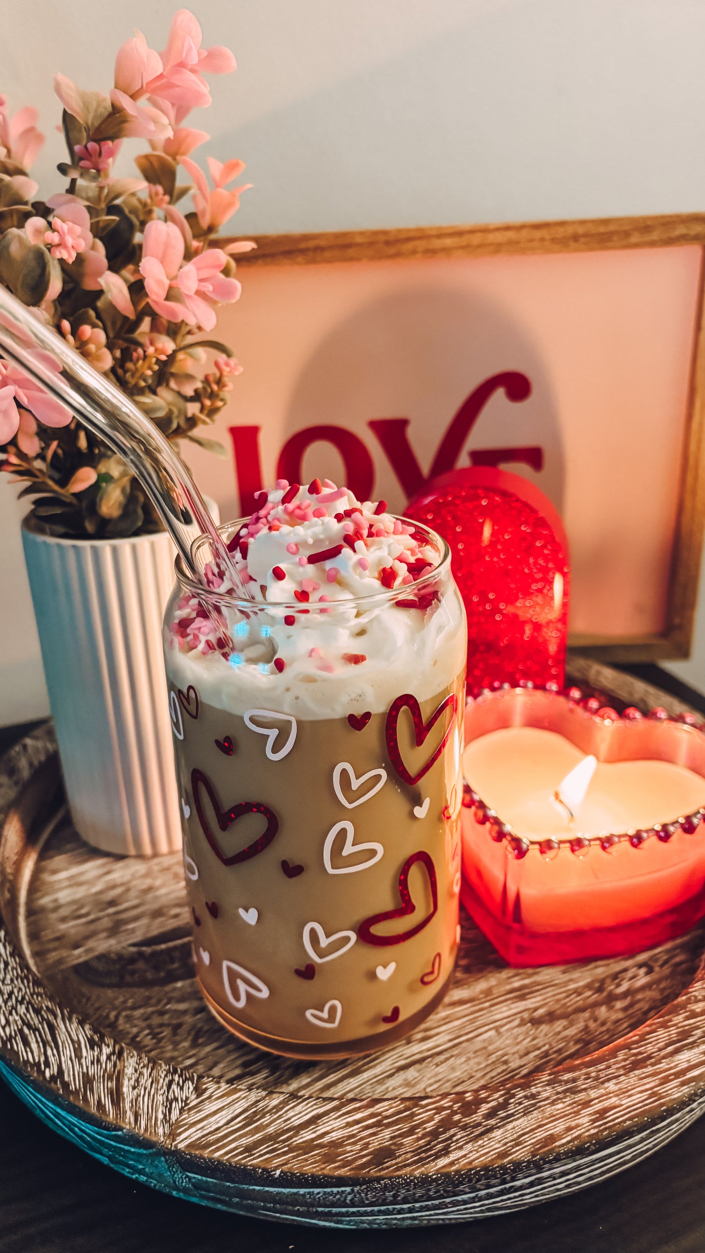 Valentines hearts glass cup