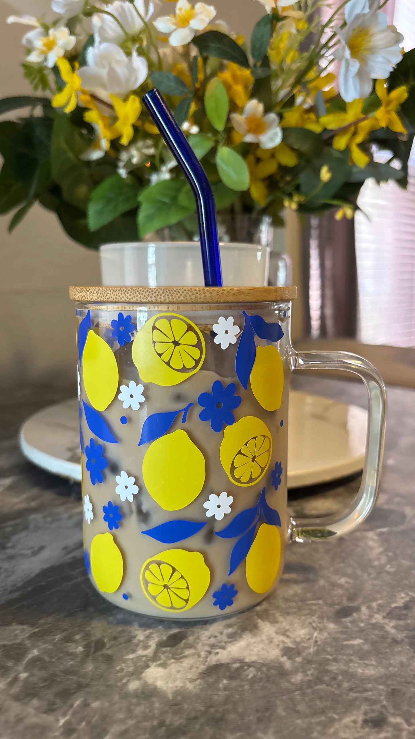 Summer lemons glass mug