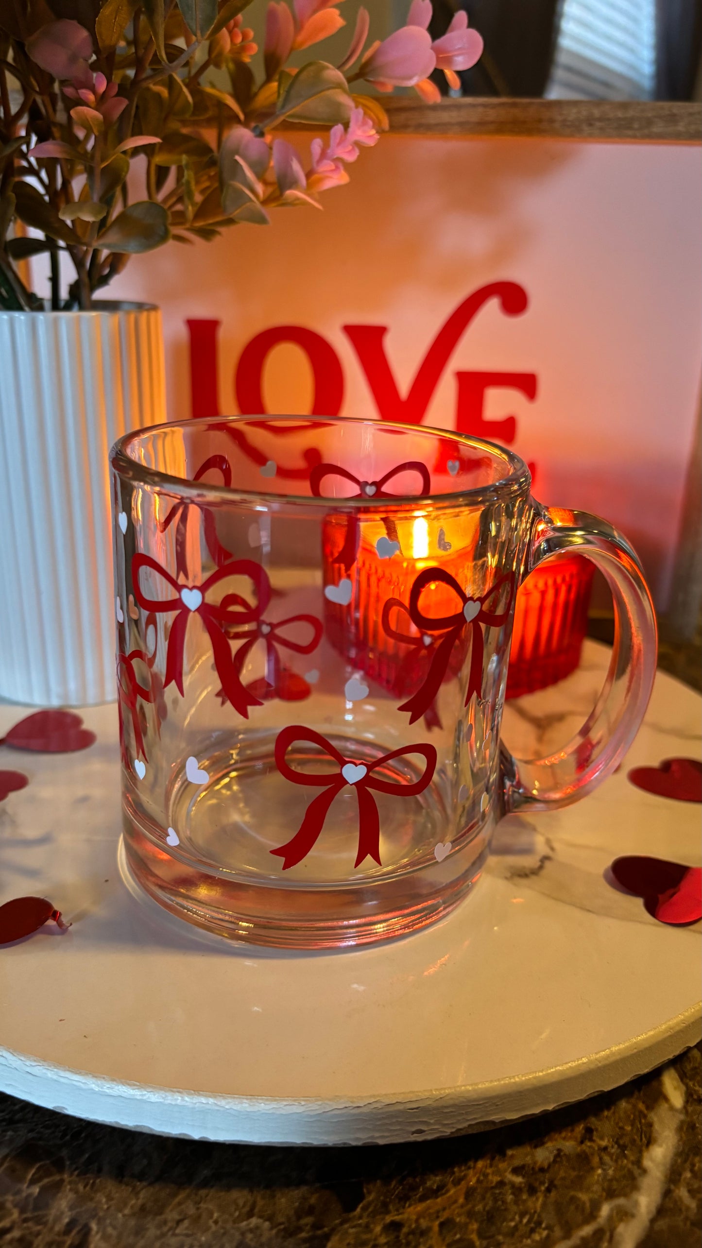 Valentines coquette bows glass mug