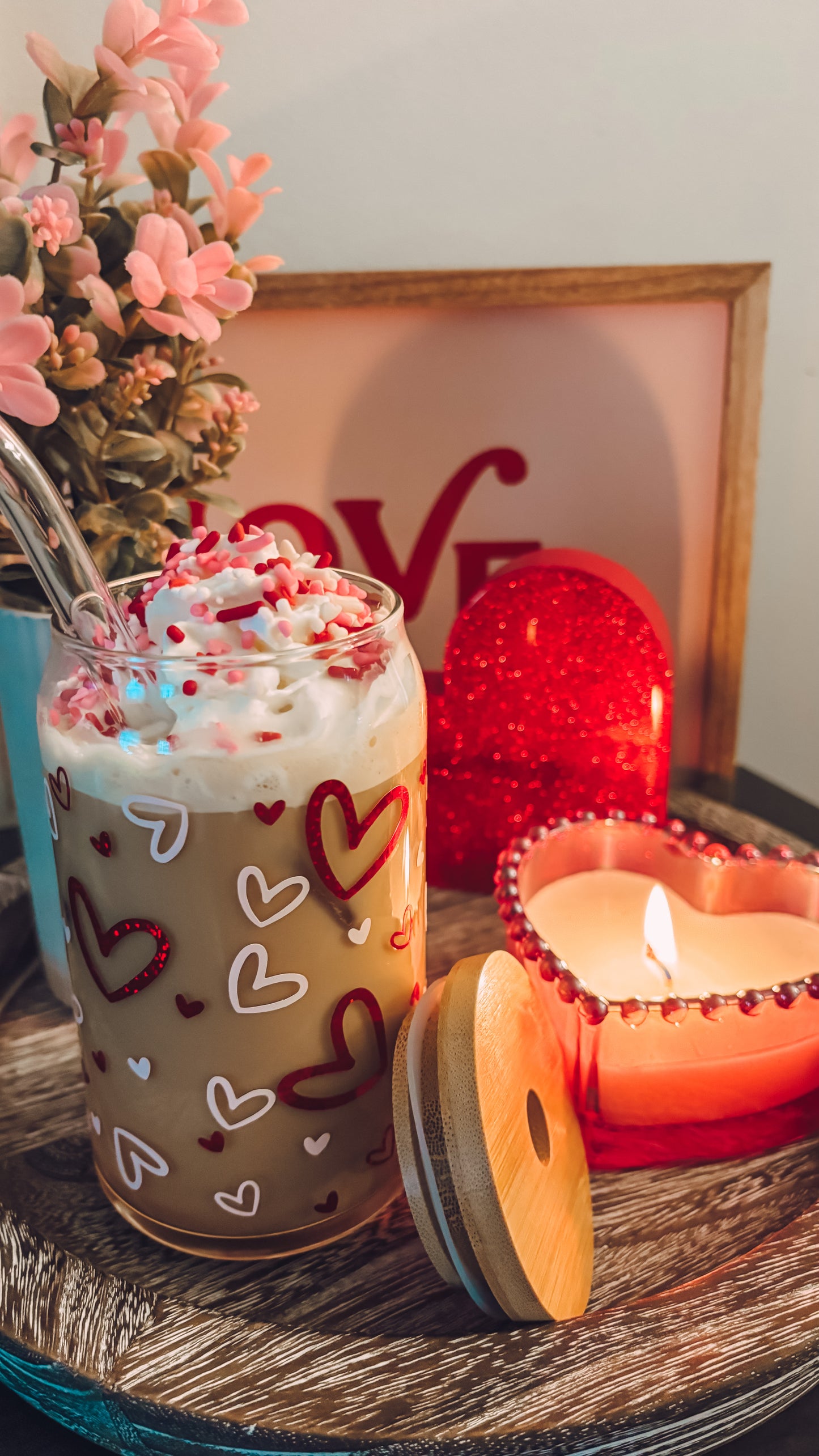 Valentines hearts glass cup