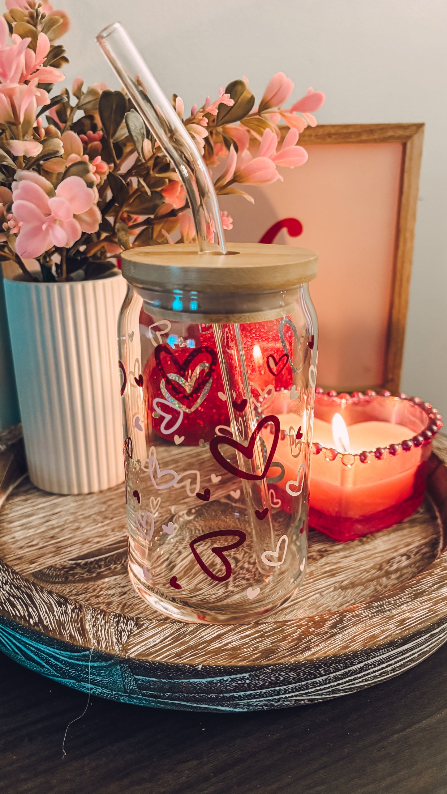 Valentines hearts glass cup