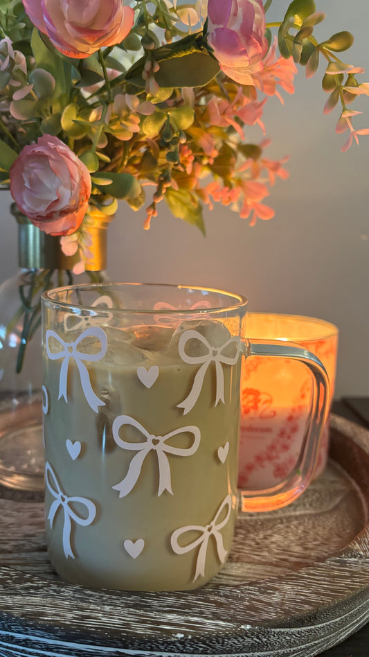 Pink bows glass mug