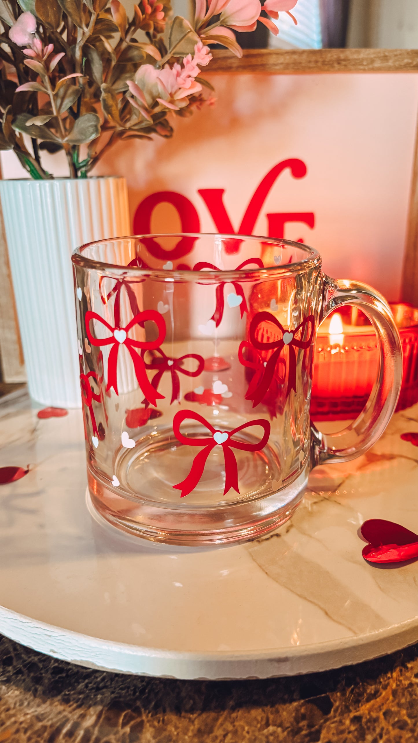 Valentines coquette bows glass mug
