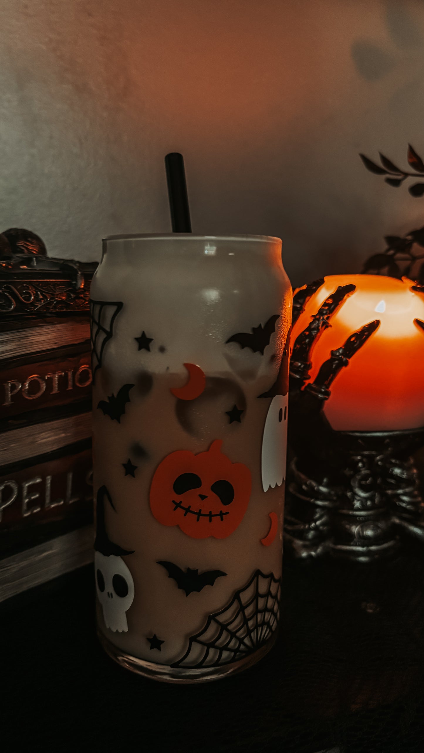 Spooky but cute glass cup