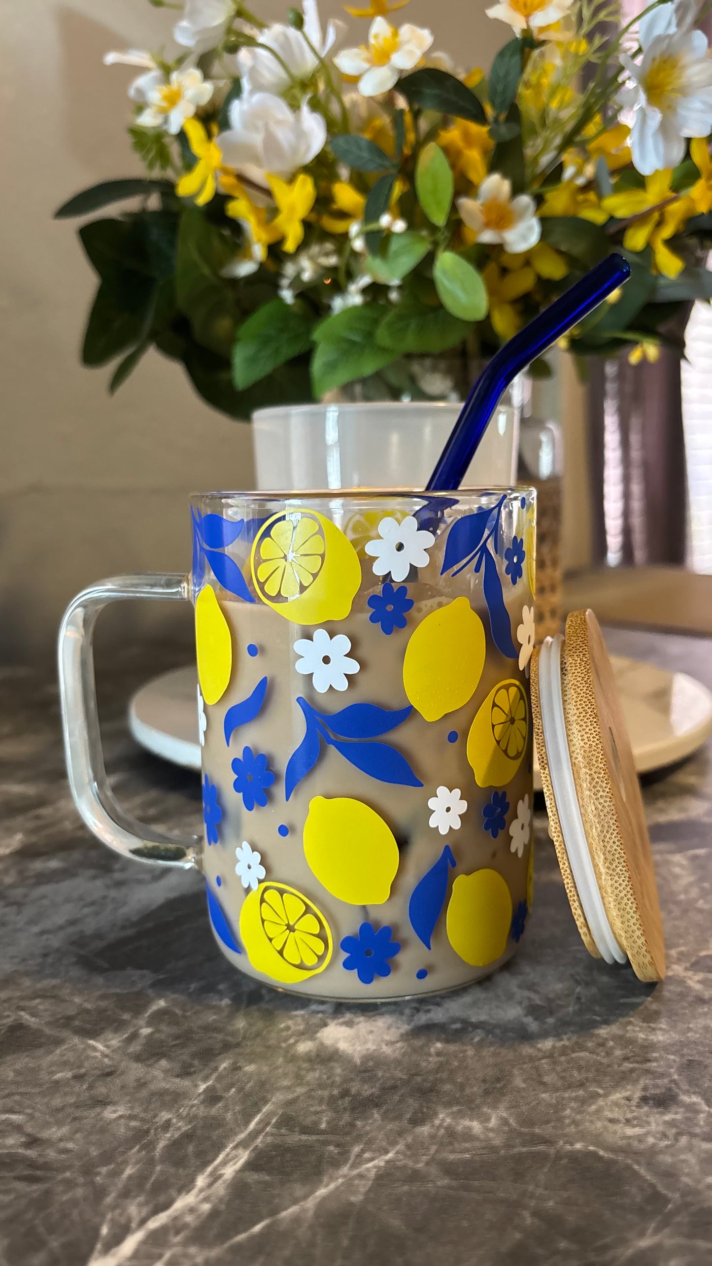Summer lemons glass mug