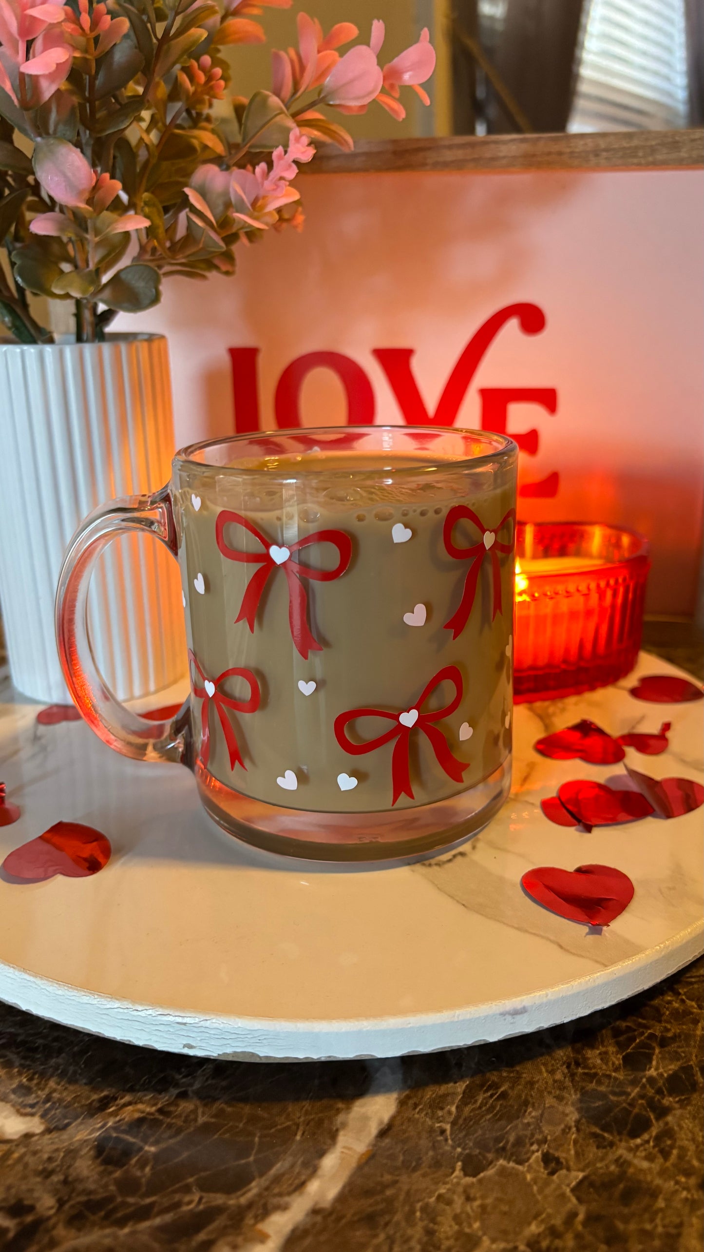 Valentines coquette bows glass mug