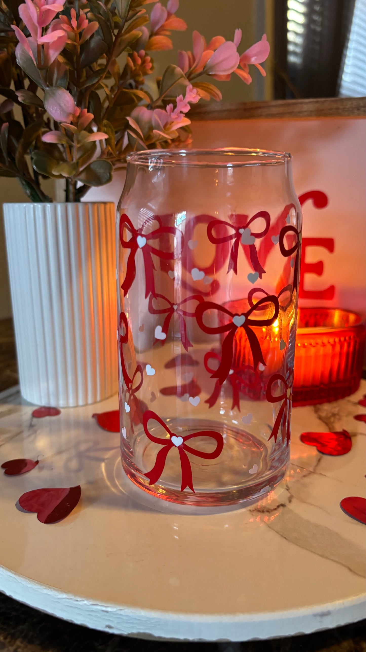 Valentines coquette bows glass cup