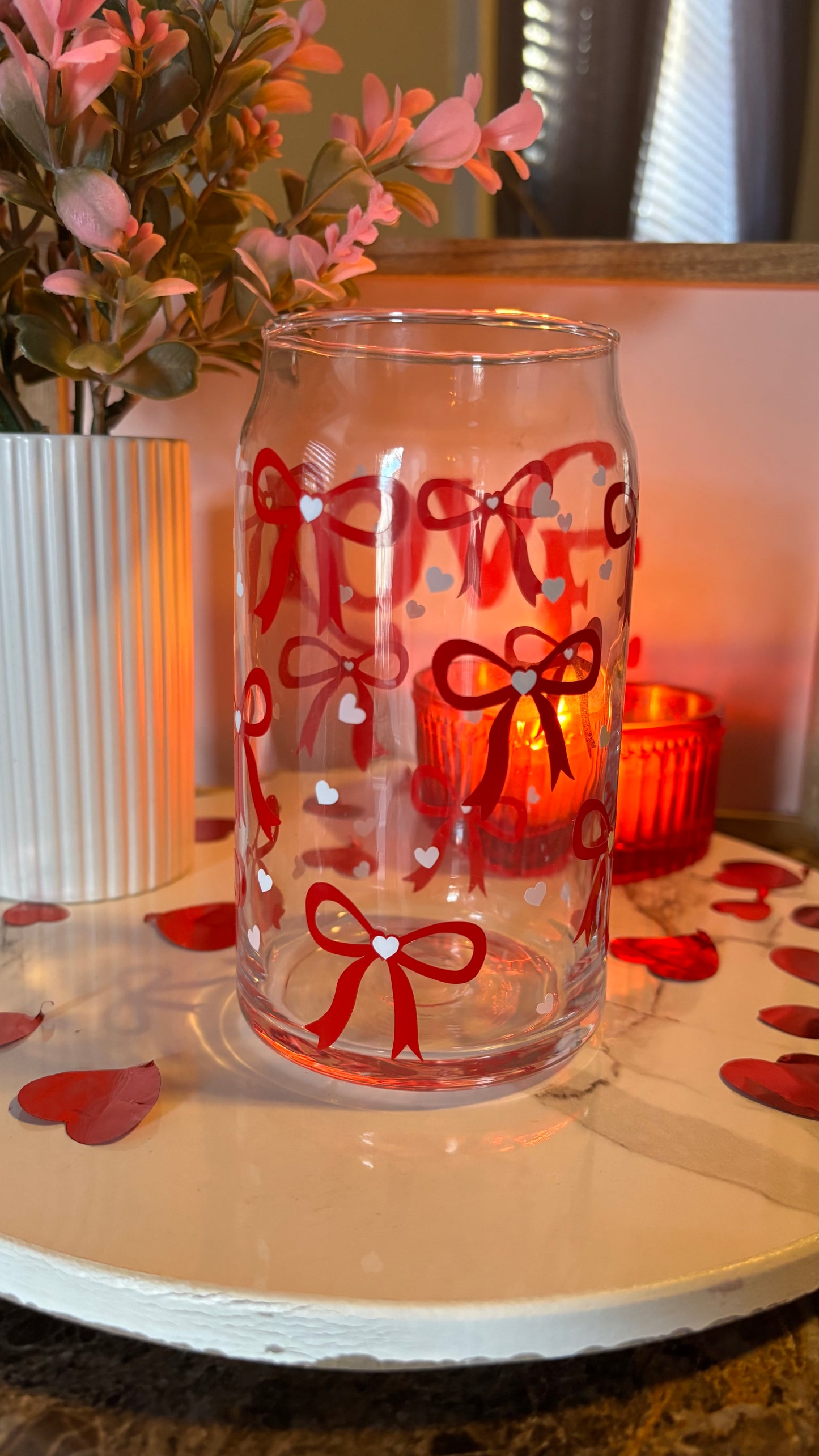 Valentines coquette bows glass cup
