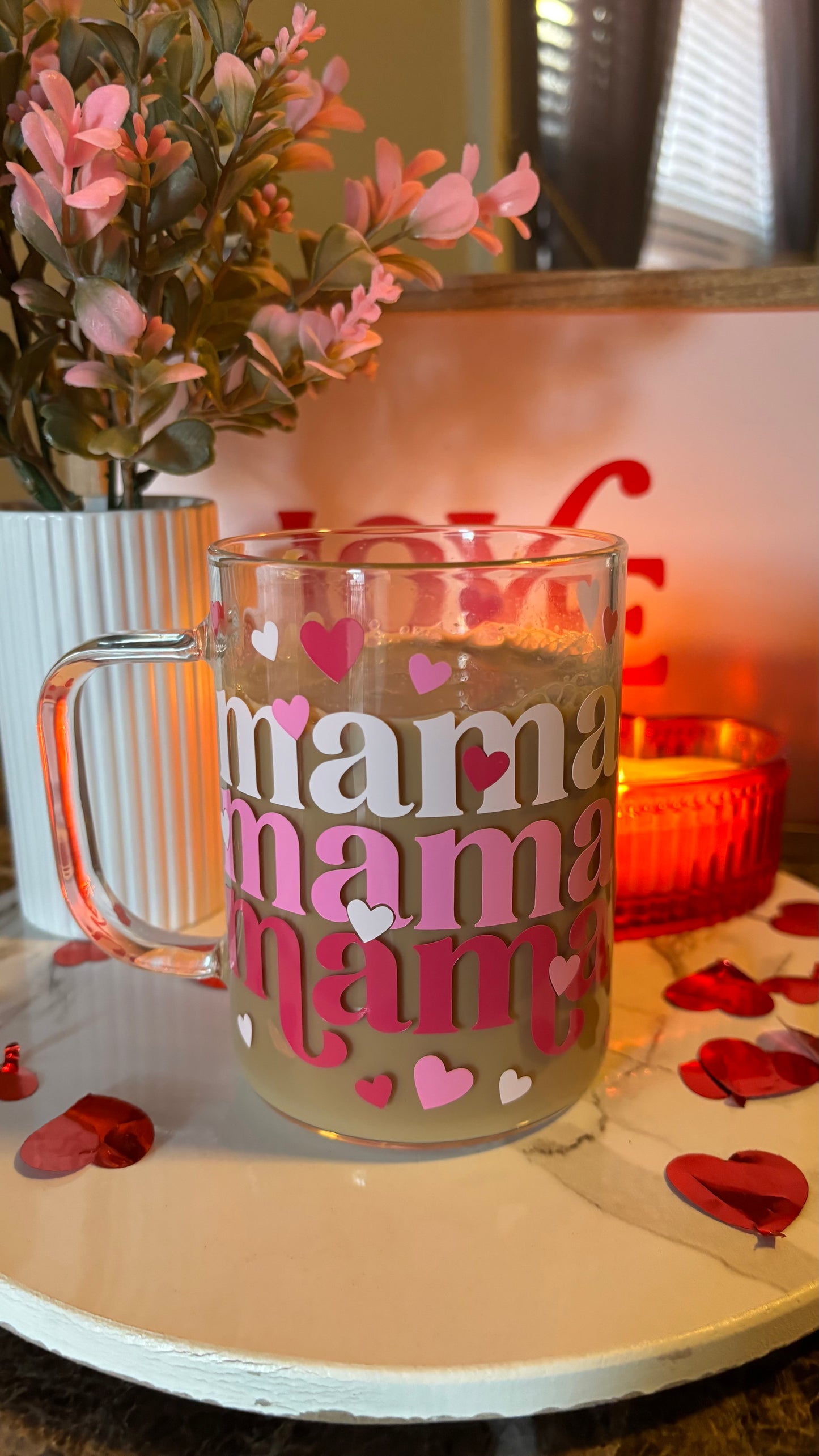 Mama hearts 16oz glass mug