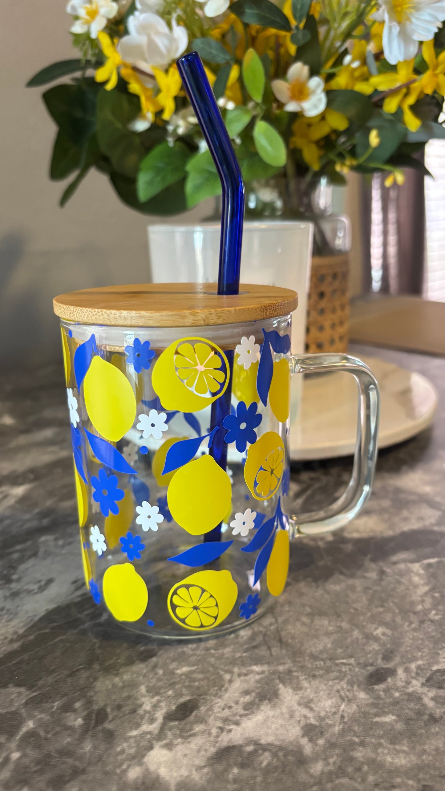 Summer lemons glass mug