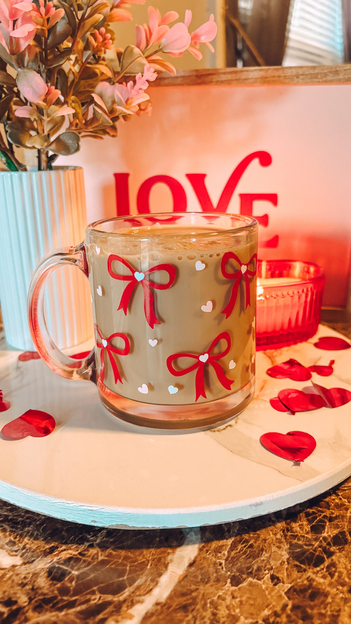Valentines coquette bows glass mug